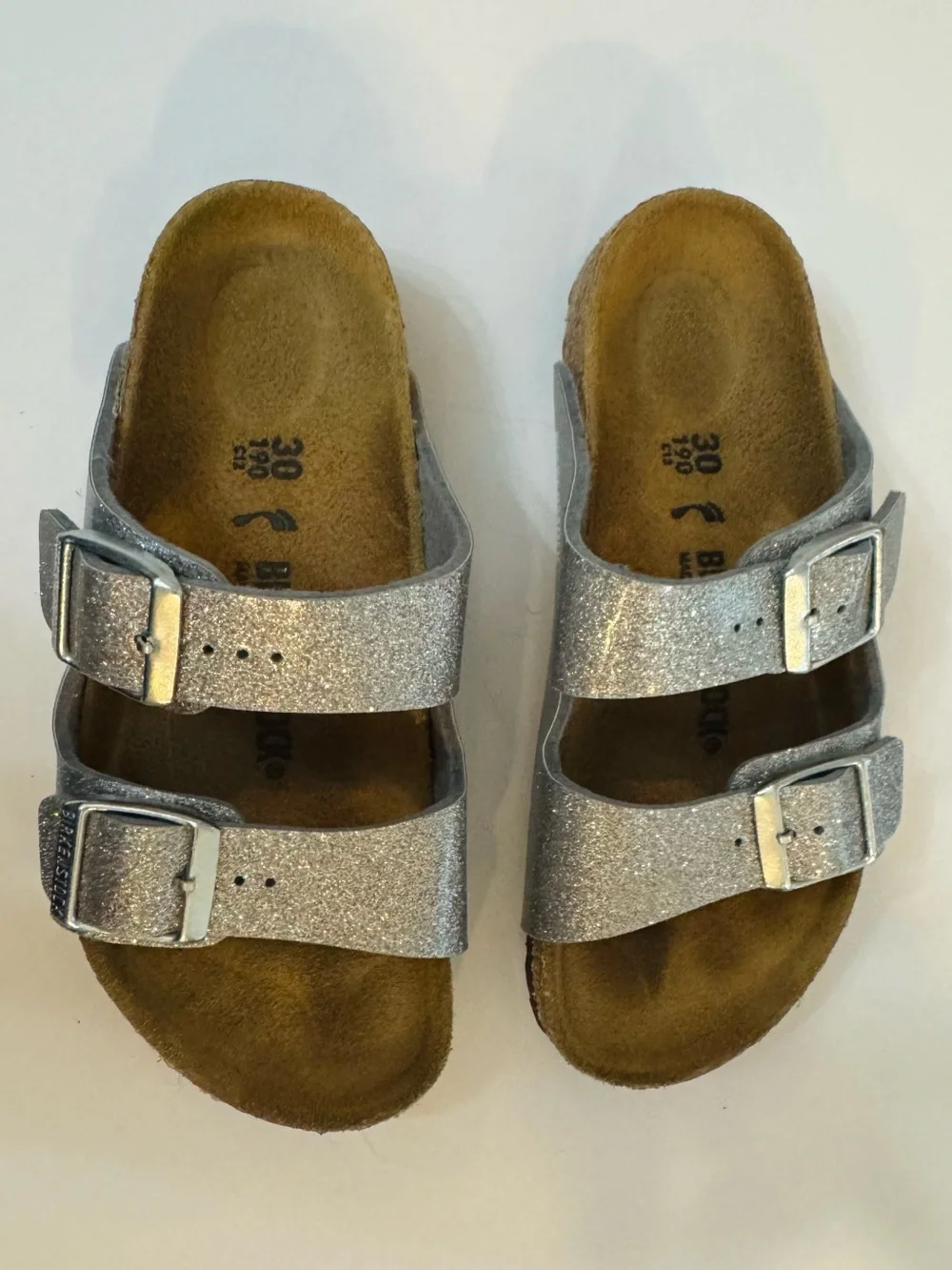 Kids Silver Glitter Buckle Slide Sandals